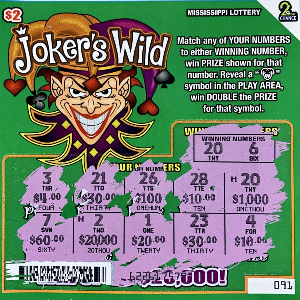 A Pascagoula woman won $1,000 on a Joker’s Wild scratch-off game purchased from Clark Oil on Hwy. 90, Gautier.