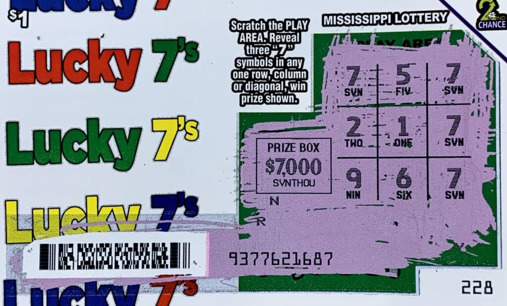 A Petal woman won $7,000 on a Lucky 7s scratch-off game purchased at Murphy Oil #8503 on Tyner Rd., Petal.