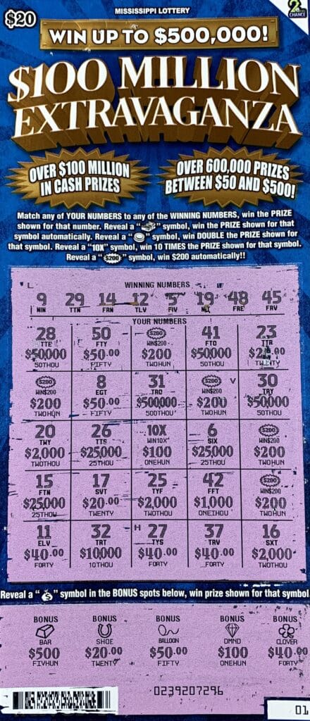 A Richland man won $2,000 on a $100 Million Extravaganza scratch-off game purchased from Quik Fill Inc. on Hwy. 49 S., Richland.