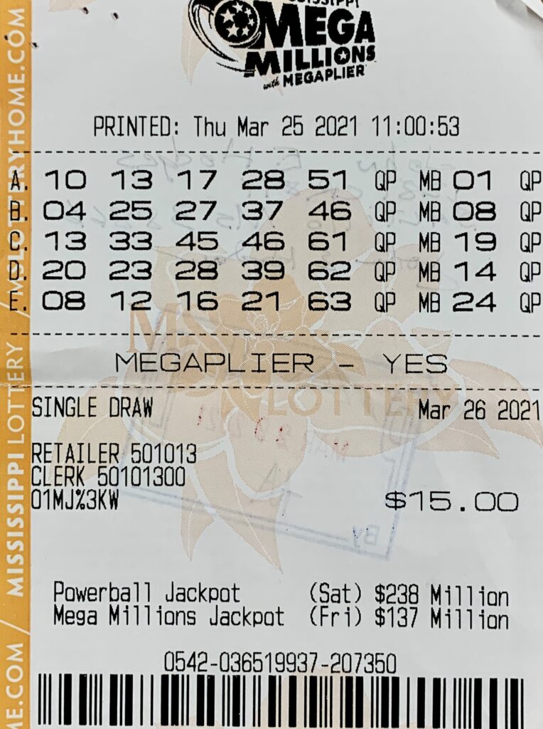 A Saltillo man won $1,500 on a Mega Millions ticket purchased from Sprint Mart #44 on E. Main St., Tupelo.