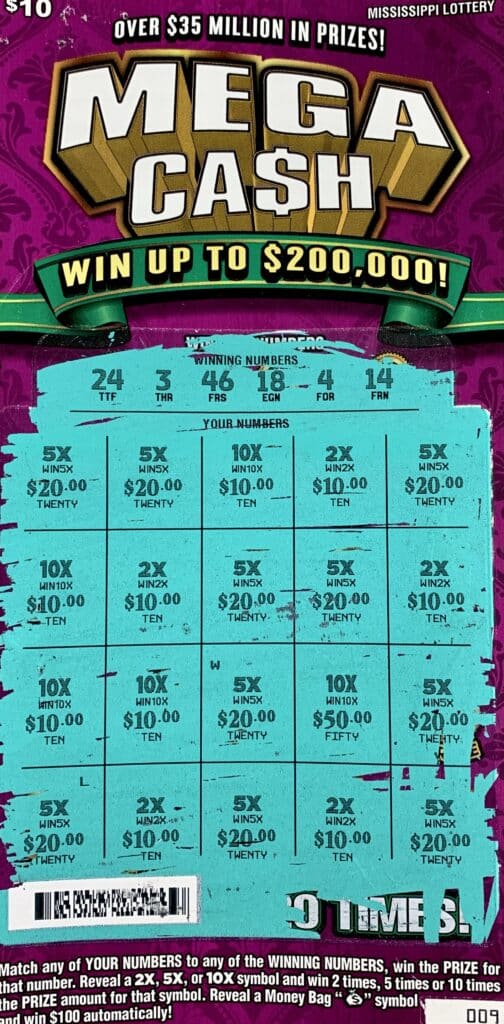 A Tallahatchie County woman won $2,000 on a Mega Ca$h scratch-off game purchased from Emily Market and Deli on Teasdale Rd., Enid.