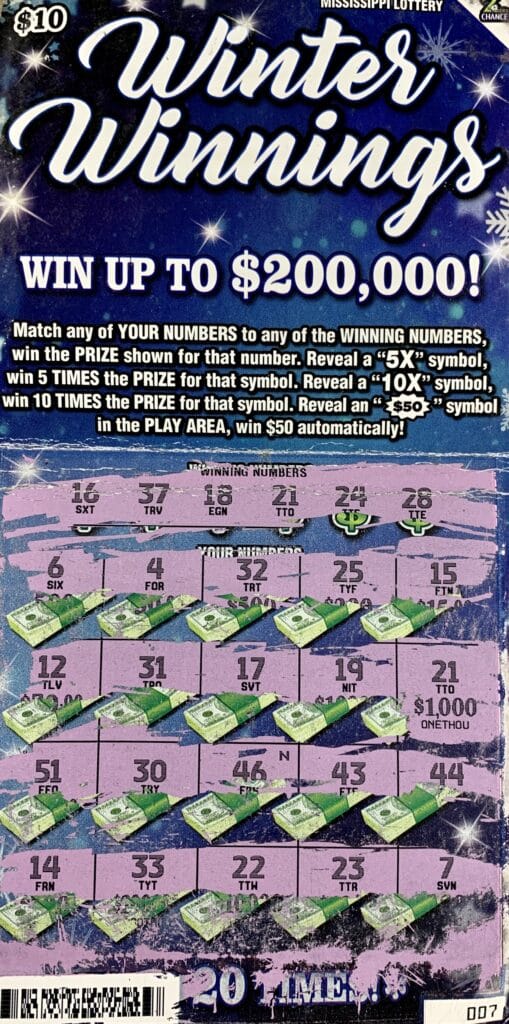 A Tippah County player won $1,000 on a Winter Winnings scratch-off game purchased at Love’s Travel Stop #799 on Richardson Dr., Walnut.