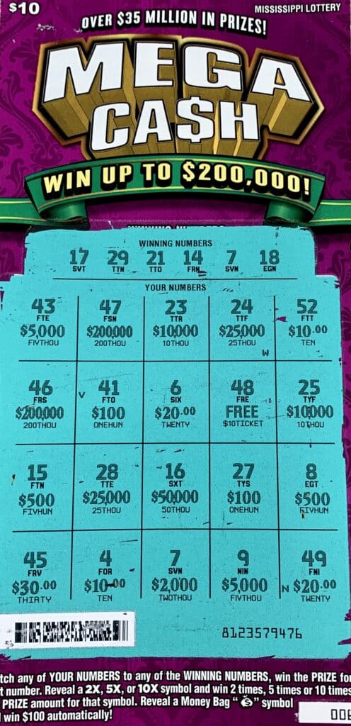 A Booneville woman won $2,000 on a Mega Ca$h scratch-off game purchased from T-Mart #6 on W. Chambars Dr., Booneville.