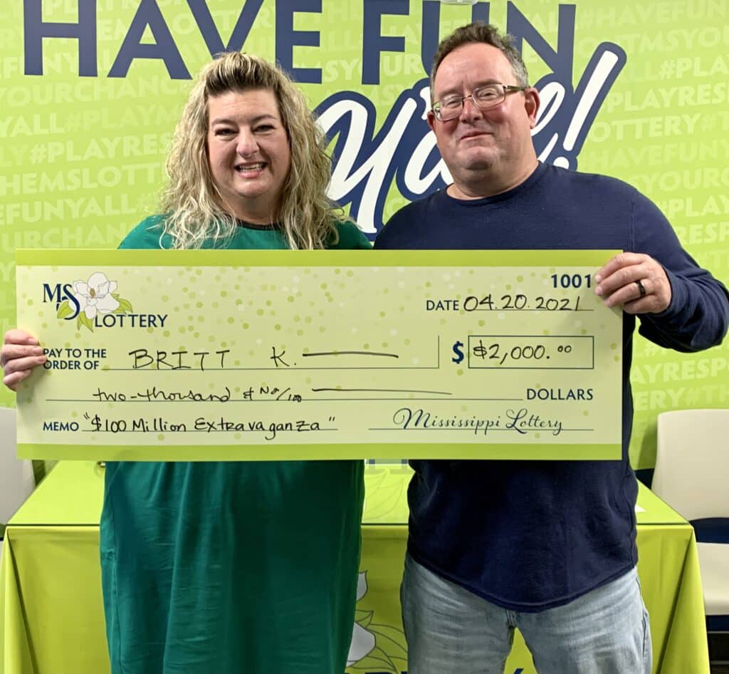 Britt K. of Meridian won $2,000 on a $100 Million Extravaganza scratch-off game purchased from Handy Mart on Main Ave., De Kalb.