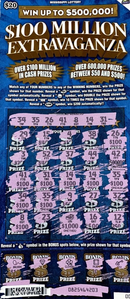 A Columbus woman won $2,000 on a $100 Million Extravaganza scratch-off game purchased from Sprint Mart #4101 on Alabama St., Columbus.