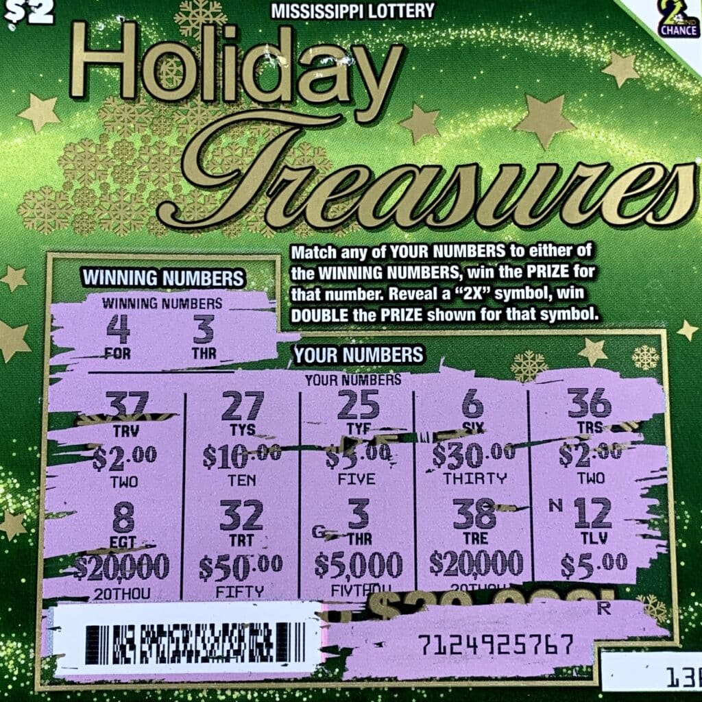 A Durant man won $5,000 on a Holiday Treasures scratch-off game purchased from Little Brooklyn 2 on E. Mulberry St., Durant.