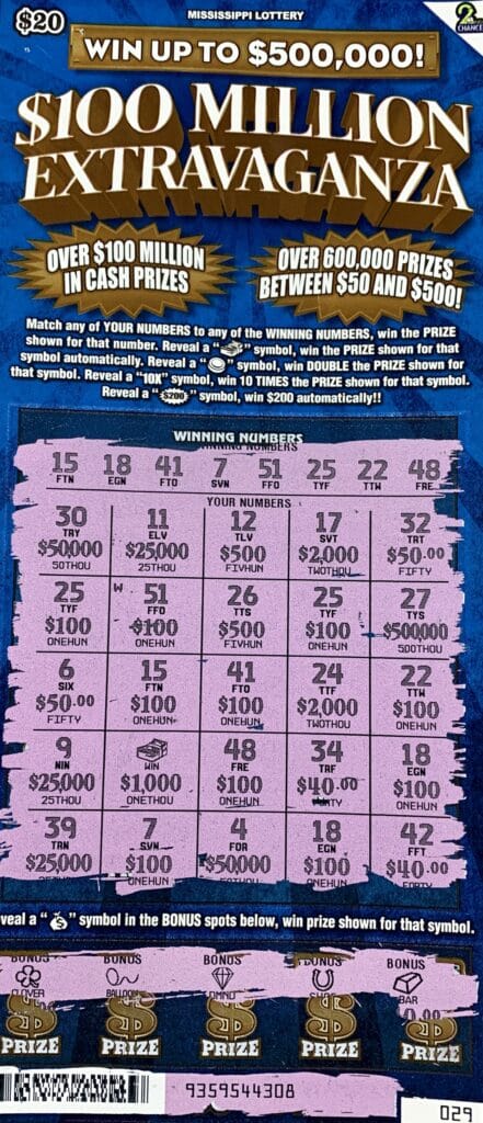 A Florence woman won $2,000 on a $100 Million Extravaganza scratch-off game purchased from Circle K on Hwy. 49, Florence.