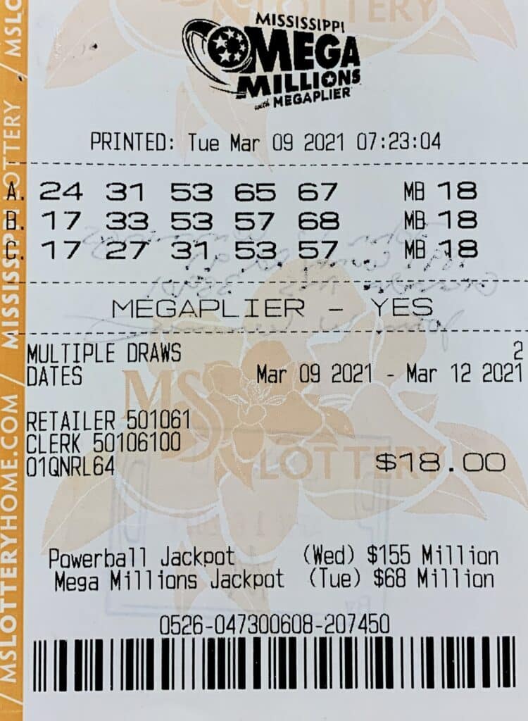 A Grenada man won $824 on a Mega Millions ticket purchased from Sprint Mart #4117 on Sunset Dr., Grenada.