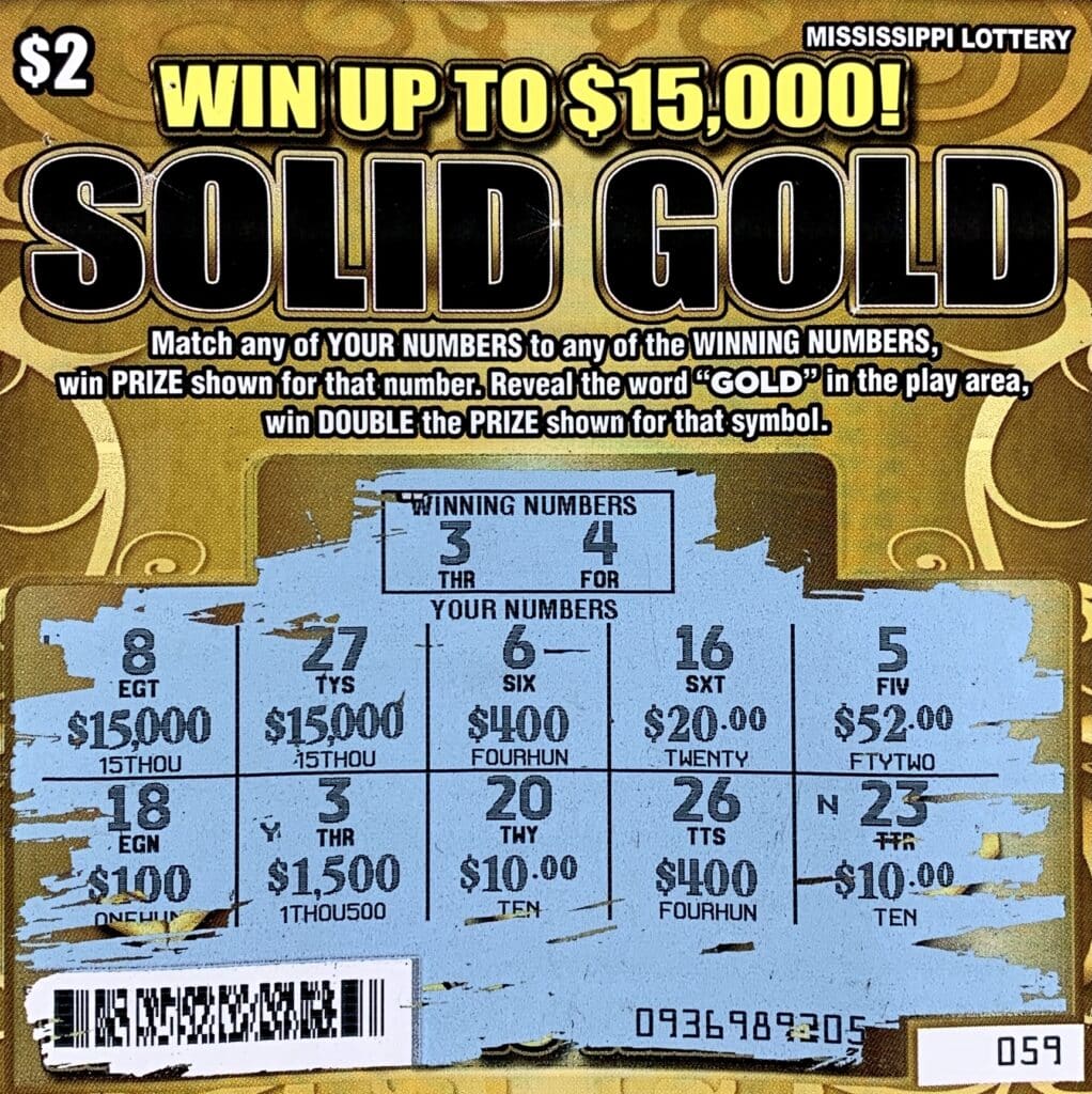 A Gulfport woman won $1,500 on a Solid Gold scratch-off game purchased from Circle K on Hwy. 49 S., Gulfport.