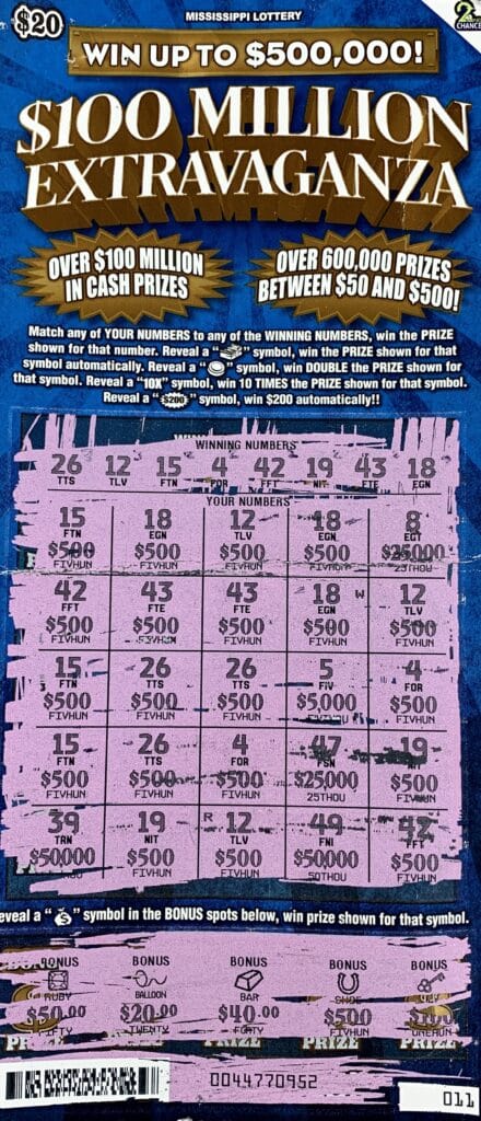 A Hernando man won $10,000 on a $100 Million Extravaganza scratch-off game purchased from Circle K on Wilson Dr., Senatobia.