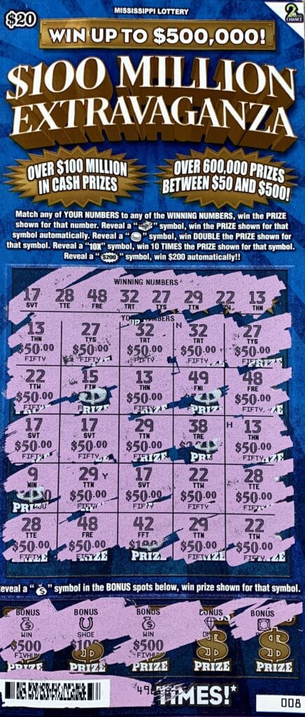 A Jackson player won $2,000 on a $100 Million Extravaganza scratch-off game purchased from Ansh Food Mart LLC on W. Northside Dr., Jackson.