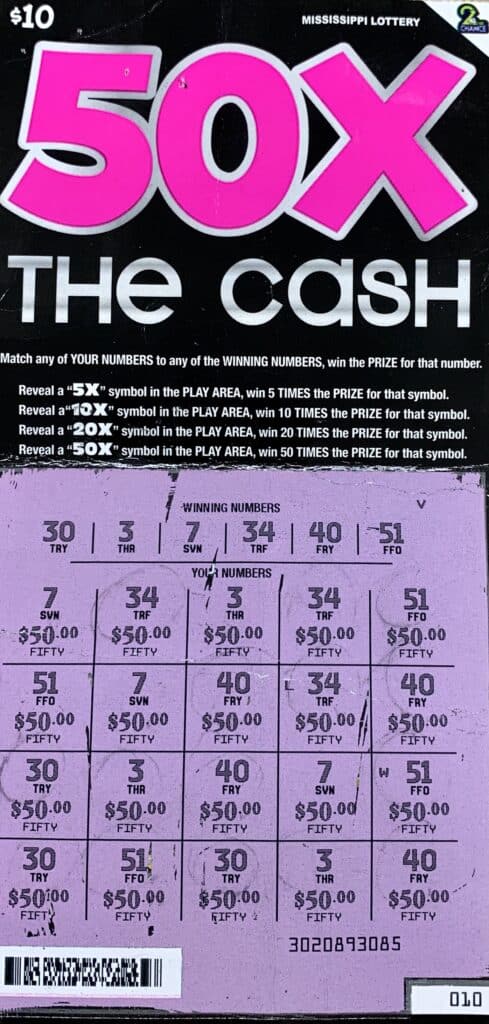 A Jasper County man won $1,000 on a 50x the Cash scratch-off game purchased from Clark Oil on S. 16th Ave., Laurel.