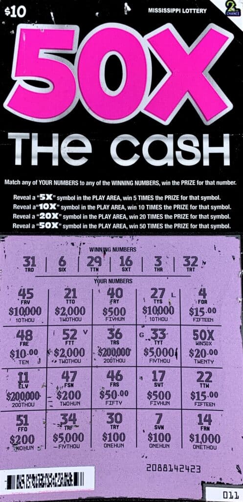 A Livingston, Ala., player won $1,000 on a 50x the Cash scratch-off game purchased from Harris Grocery Store on Old Hwy. 45 N., Lauderdale.