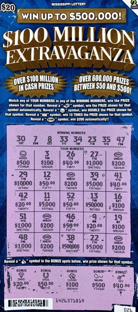 A Meridian player won $2,000 on a $100 Million Extravaganza scratch-off game purchased from North Hill Sunoco on N. Hill St., Meridian.