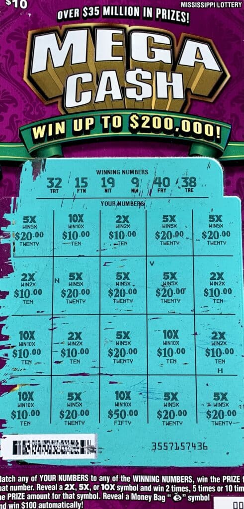 A Starkville woman won $2,000 on a Mega Ca$h scratch-off game purchased from Antra LLC on Louisville St., Starkville.