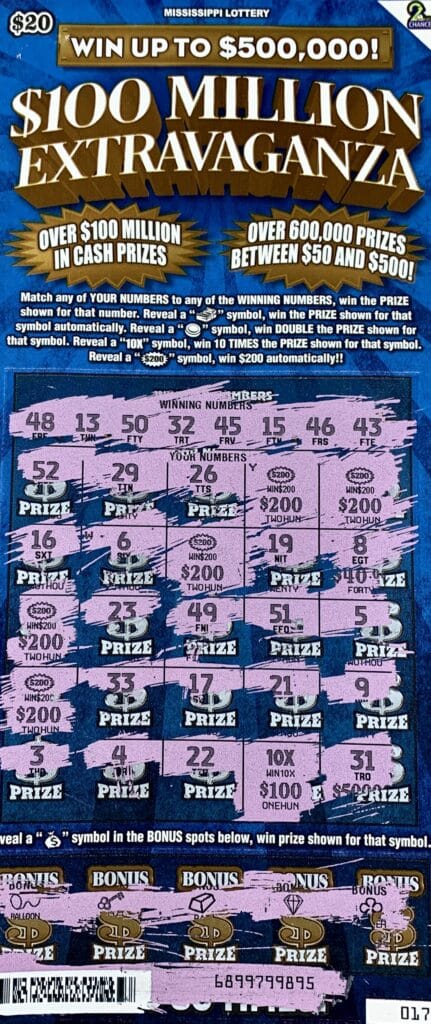 A Terry man won $2,000 on a $100 Million Extravaganza scratch-off game purchased from Yandell Shell LLC on Yandell Rd., Canton.