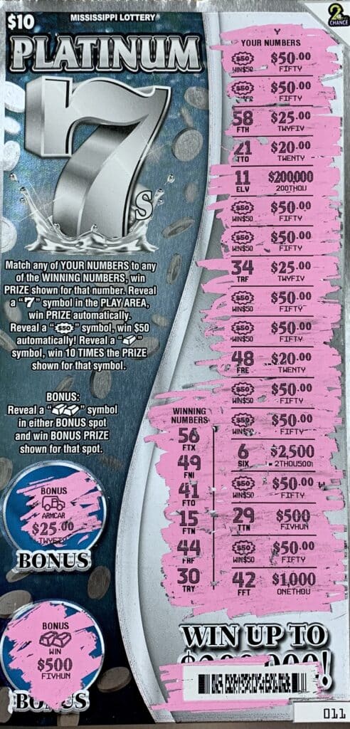 A Union woman won $1,000 on a Platinum 7s scratch-off game purchased from EK Food Mart on E. Third St., Forest.