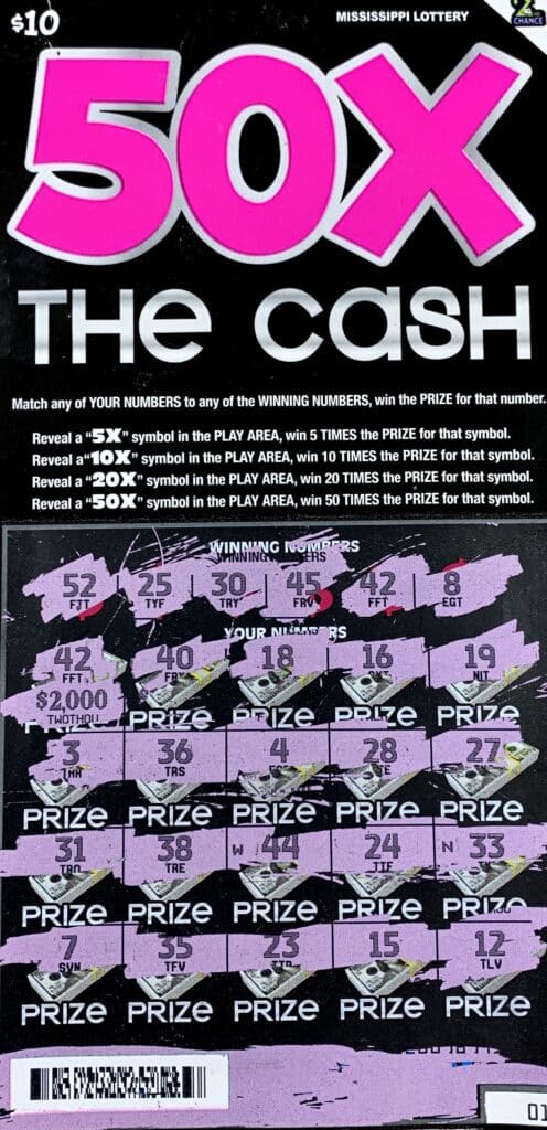 A Memphis, Tenn., man won $2,000 on a 50x the Cash scratch-off game purchased from Express 7 11 Market 5 on Goodman Rd., Horn Lake.