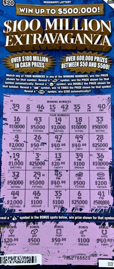 A New Orleans, La., woman won $1,000 on a $100 Million Extravaganza scratch-off game purchased from Dandy Dan's #531 on US-98 E., Hattiesburg.