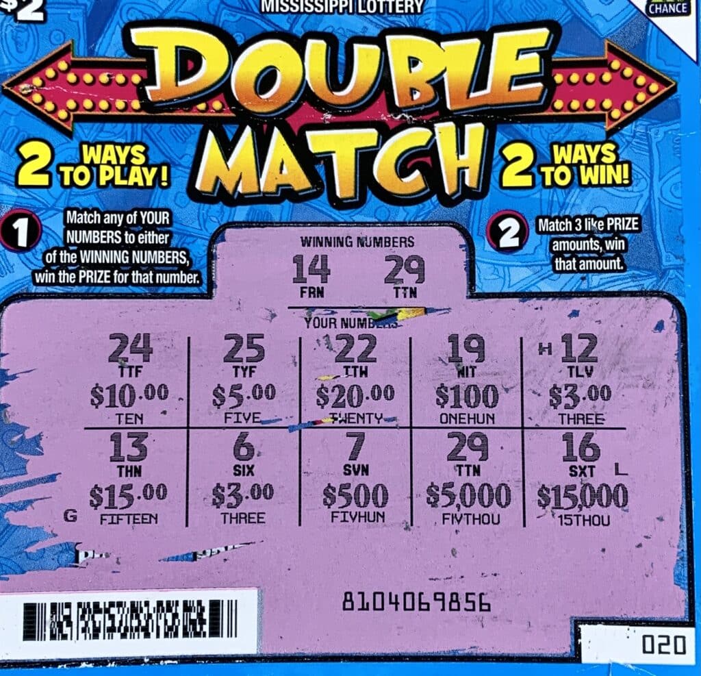 A Hattiesburg man won $5,000 on a Double Match scratch-off game purchased from Circle K on Hardy St., Hattiesburg.