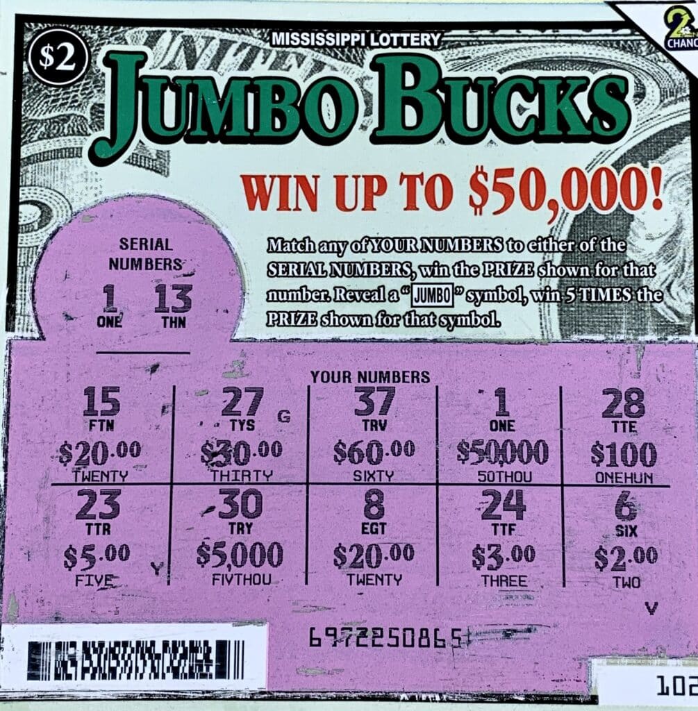 A Hernando woman won $50,000 on a Jumbo Bucks scratch-off game purchased from Robinsonville Shell on Hwy. 61 N., Robinsonville.