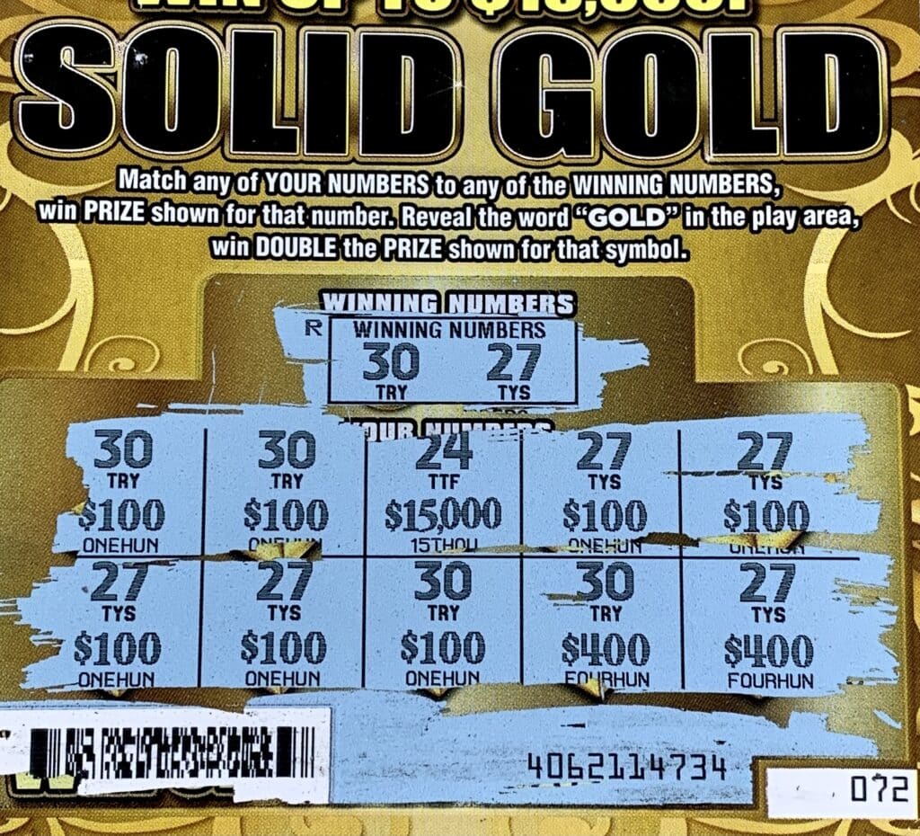 A Jackson man won $1,500 on a Solid Gold scratch-off game purchased from Hwy 51 Chevron on Hwy. 51, Ridgeland.