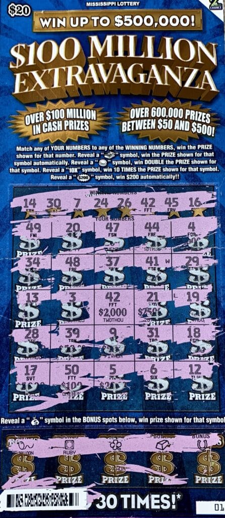 A Summit woman won $2,000 on a $100 Million Extravaganza scratch-off game purchased from Market Max 98 on Plaza Dr., Tylertown.