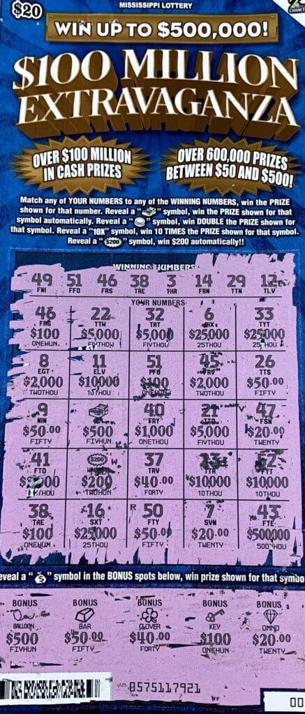 A Leake County woman won $1,000 on a $100 Million Extravaganza scratch-off game purchased from Murphy Oil on Hwy. 25, Flowood.