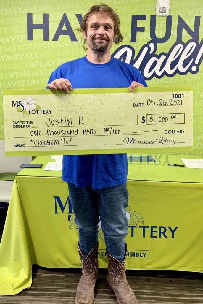 Justin R. of Tupelo won $1,000 on a Platinum 7s scratch-off game purchased from Sprint Mart #114 on Lakeland Dr., Flowood.