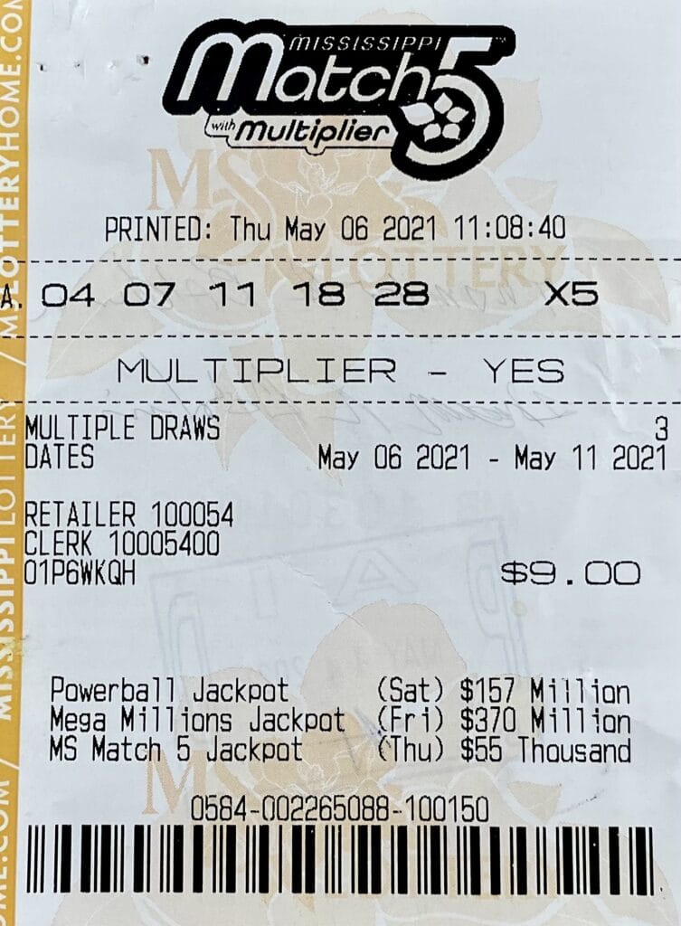 A Brandon man won $1,000 on a Mississippi Match 5 ticket purchased from A & D Brandon LLC on Hwy. 43 N., Brandon.