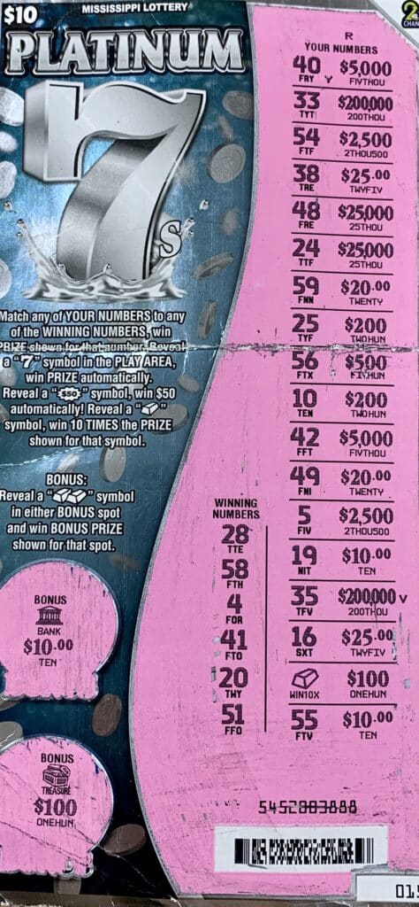 A Canton woman won $1,000 on a Platinum 7s scratch-off game purchased from Z Mini Mart on S. Union St., Canton.