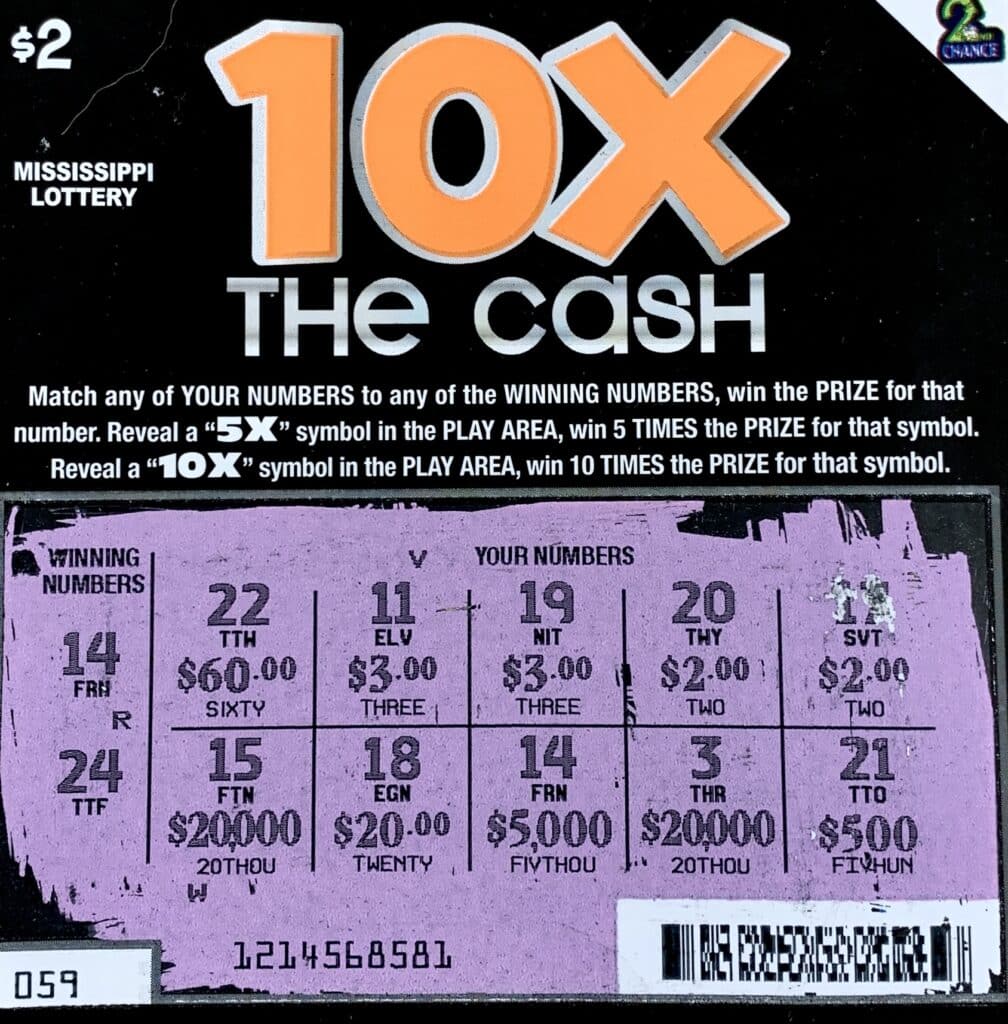 A Coldwater man won $5,000 on a 10x the Cash scratch-off game purchased from St. Mark and Philopateer Market on Marvin St., Senatobia.