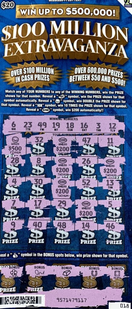 A Eudora, Ark., player won $2,000 on a $100 Million Extravaganza scratch-off game purchased at Raceway Express Shell on Hwy. 82 East, Greenville.