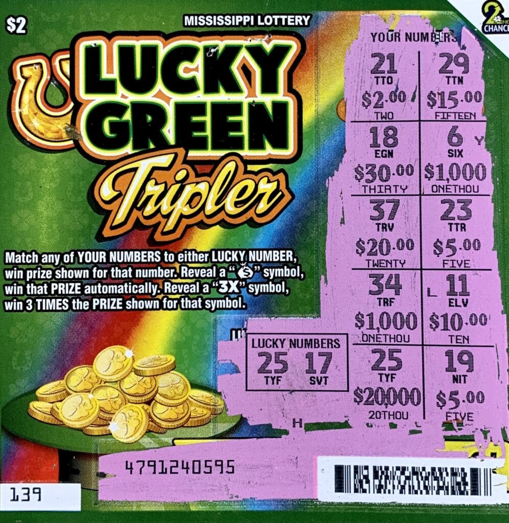 A Jackson man won $20,000 on a Lucky Green Tripler scratch-off game purchased from Speedoo Food & Gas on Raymond Rd., Jackson.