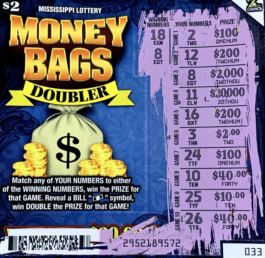 A Jasper County player won $2,000 on a Money Bags Doubler scratch-off game purchased from Fast Stop 4 on Hwy. 15, Louin.