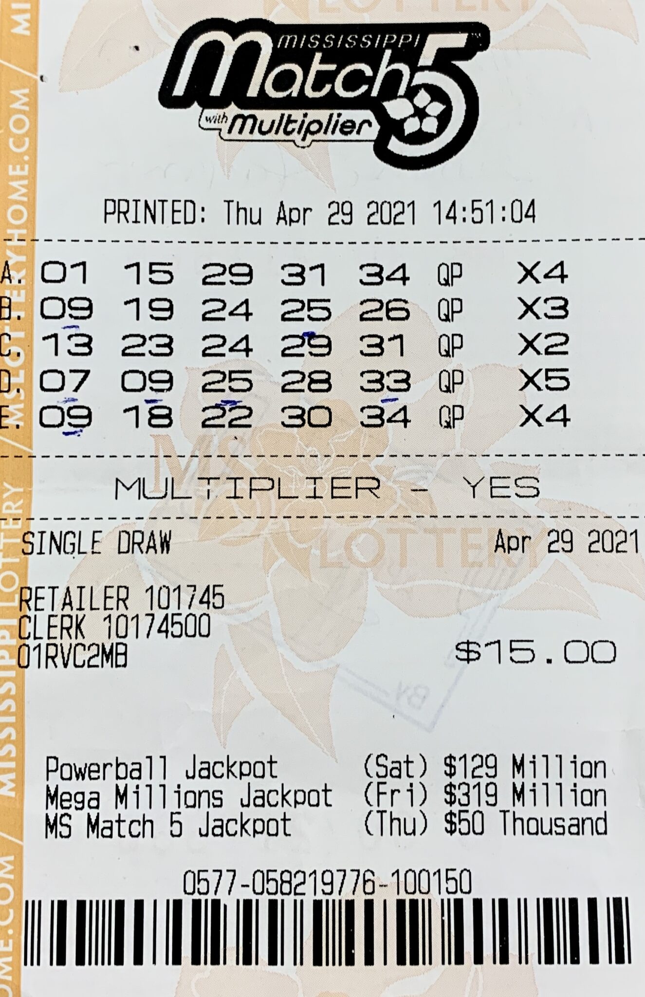 A Madison woman won $1,006 on a Mississippi Match 5 ticket purchased from Yandell Shell LLC on Yandell Rd., Canton.