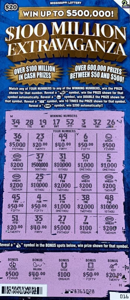 A Natchez player won $2,000 on a $100 Million Extravaganza scratch-off game purchased from EZ Quick Stop LLC #2 on Martin Luther King Jr. Rd., Natchez.