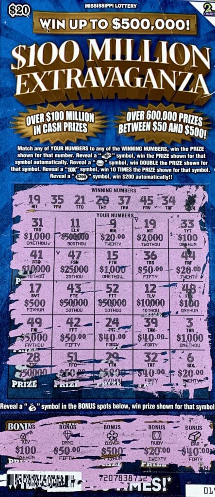 A Pearl woman won $2,000 on a $100 Million Extravaganza scratch-off game purchased from Texaco State Street on N. State St., Jackson.