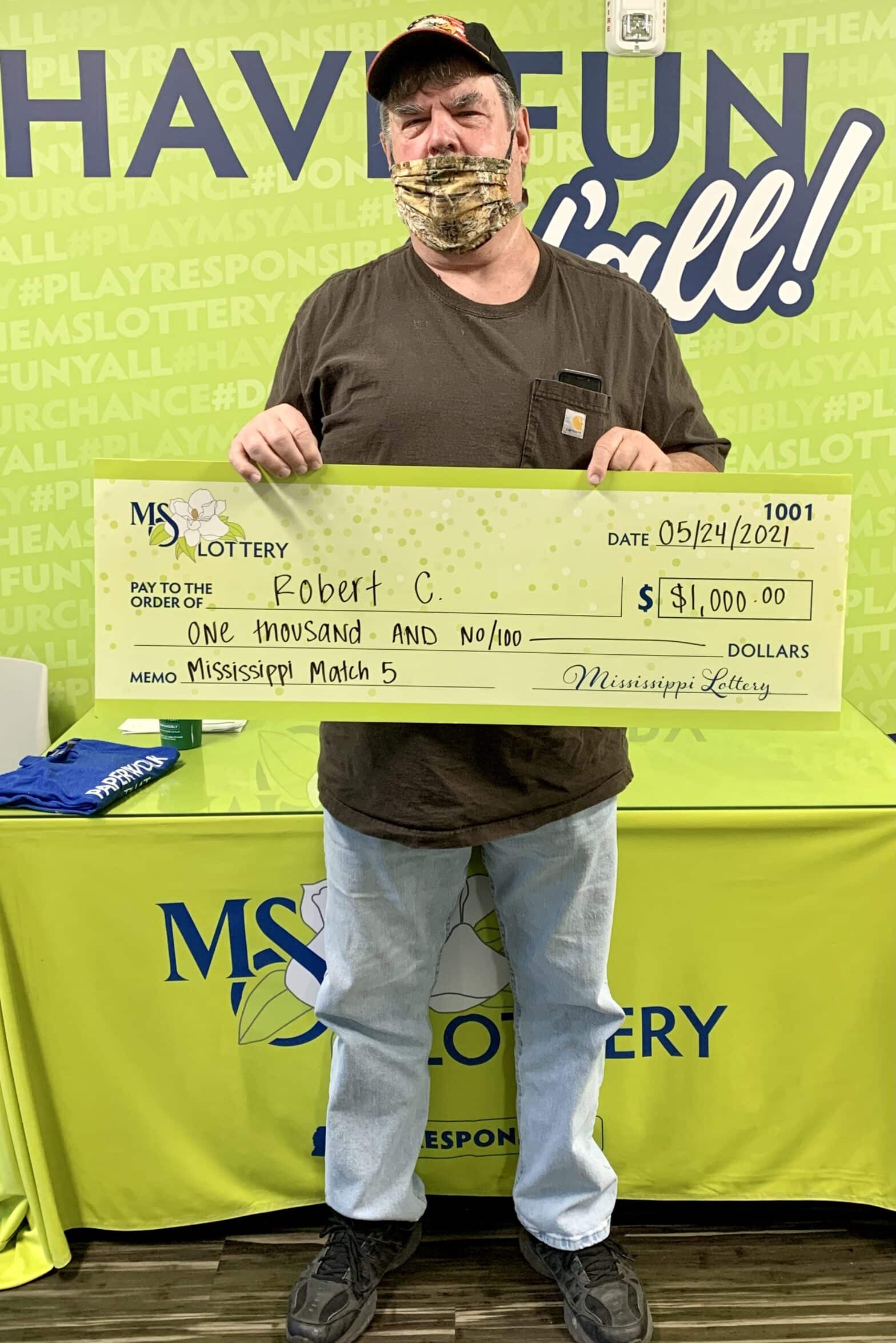 Robert C. of Hattiesburg won $1,000 on a Mississippi Match 5 ticket purchased from R & D Foods Inc. on Us-49, Hattiesburg.