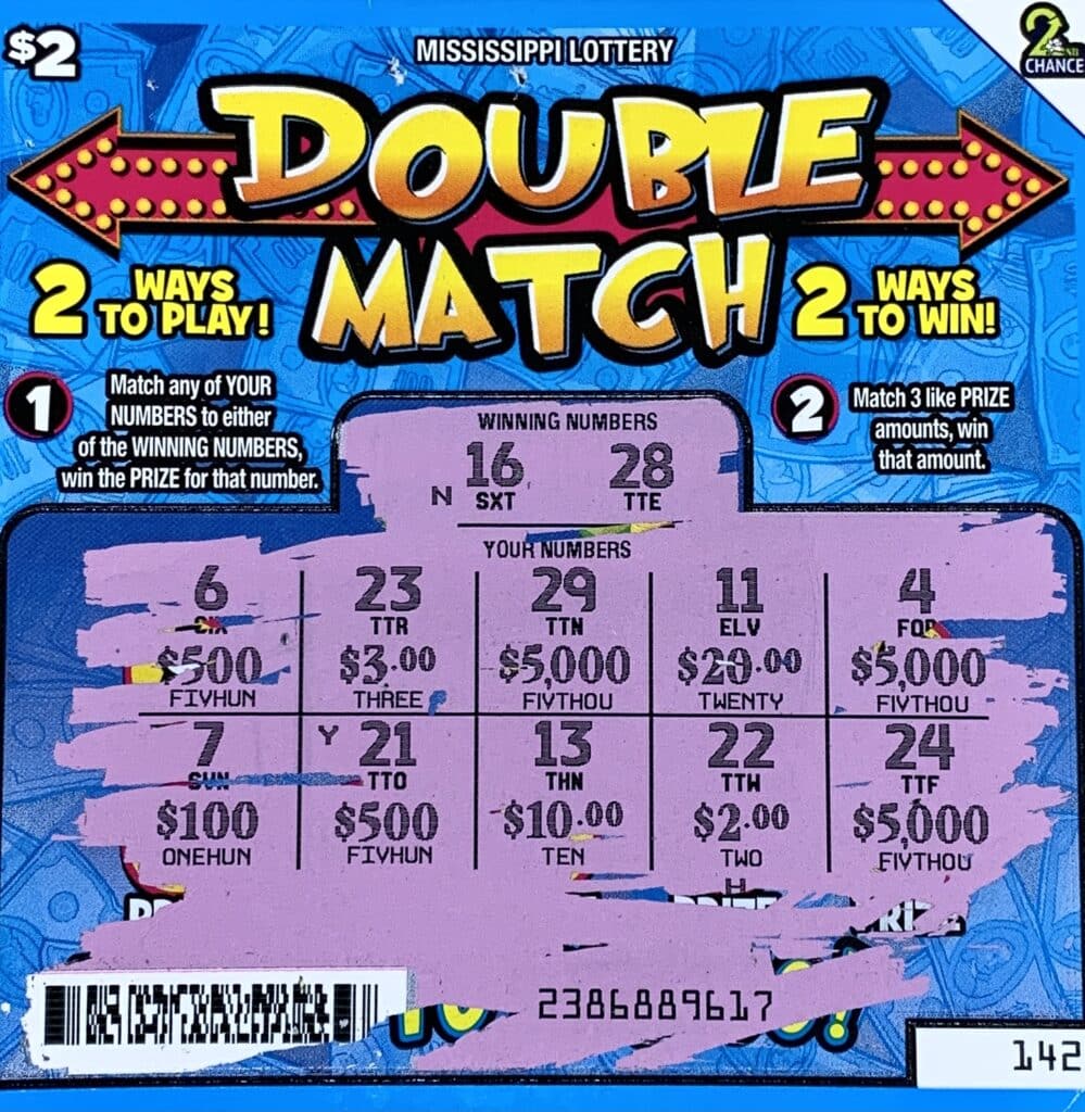 A Jackson woman won $5,000 on a Double Match scratch-off game purchased at Blue Sky Store #638 on Northside Dr., Clinton.