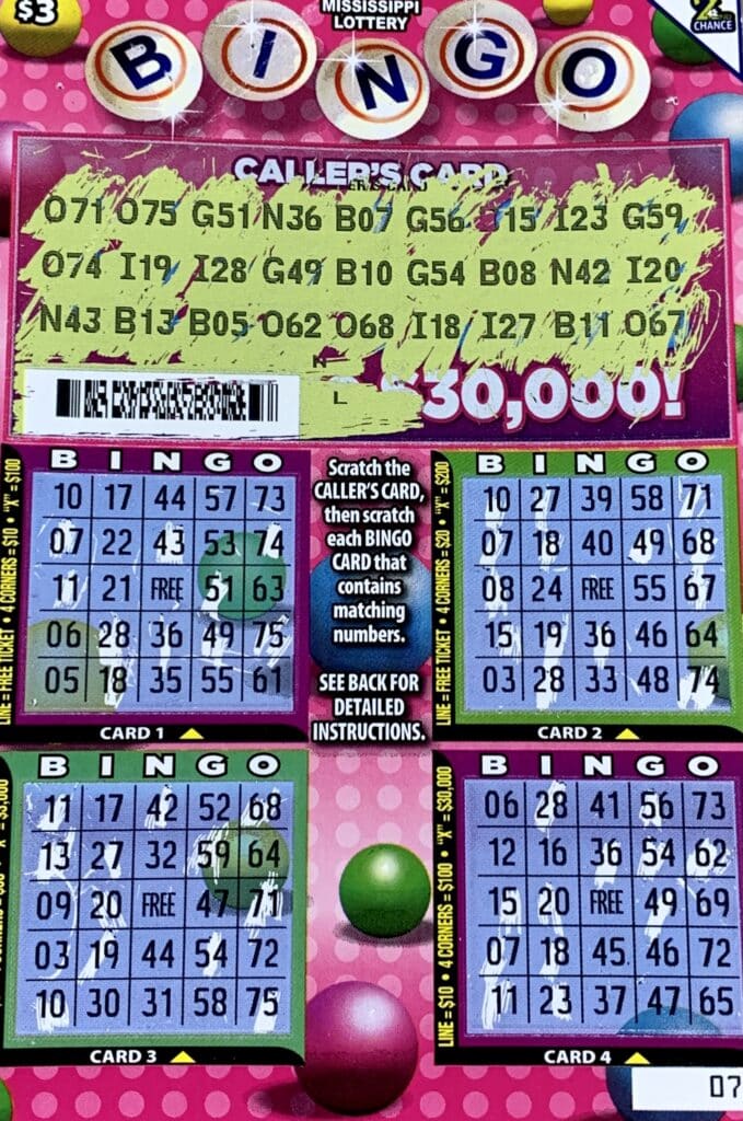 A Michie, Tenn., man won $3,000 on a Bingo scratch-off game purchased from Sprint Mart #27 on Hwy. 72 W., Corinth.