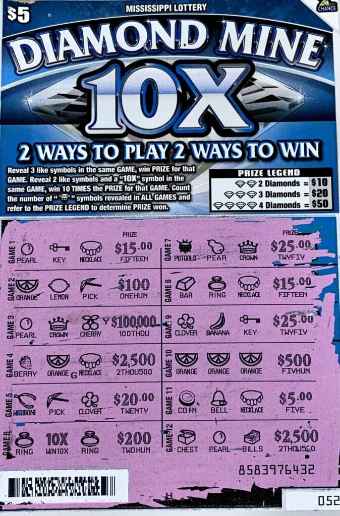 A Coldwater player won $2,500 on a Diamond Mine 10x scratch-off game purchased from Coldwater Market & Deli on Hwy. 306, Coldwater.