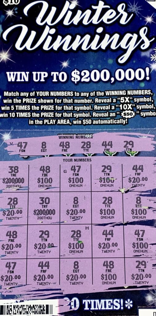 An Oktibbeha County man won $1,000 on a Winter Winnings scratch-off game purchased from Sprint Mart #4125 on S. Montgomery St., Starkville.