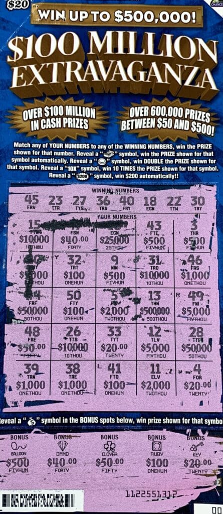 A Pearl woman won $25,000 on a $100 Million Extravaganza scratch-off game purchased from M J Food Mart on Hwy. 18, Brandon.