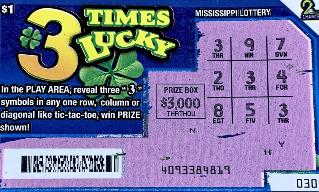 A Starkville woman won $3,000 on a 3 Times Lucky scratch-off game purchased from Chevron Quick Shop on Hwy. 12 W., Starkville.