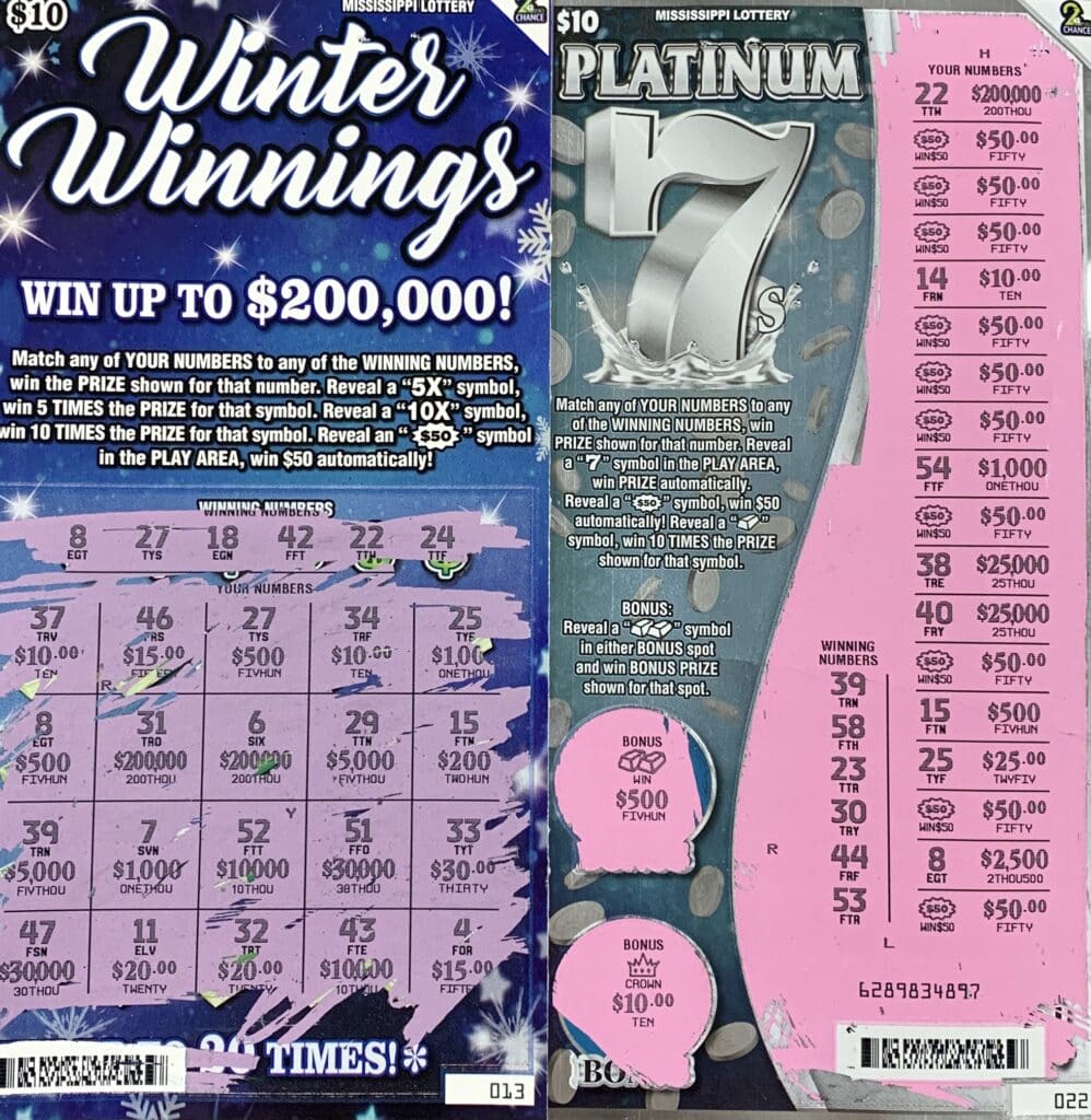 A Perry County man won $1,000 on a Winter Winnings scratch-off game and $1,000 on a Platinum 7s scratch-off game. Both winning tickets were purchased from Piave Grocery & Farm Supply on Hwy. 63 N., Richton.