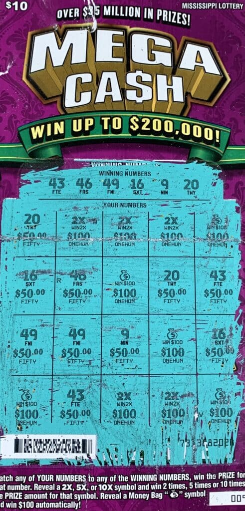 A Jefferson Davis County man won $2,000 on a Mega Ca$h scratch-off game purchased at D & B Discount Tobacco on Main St., Collins.