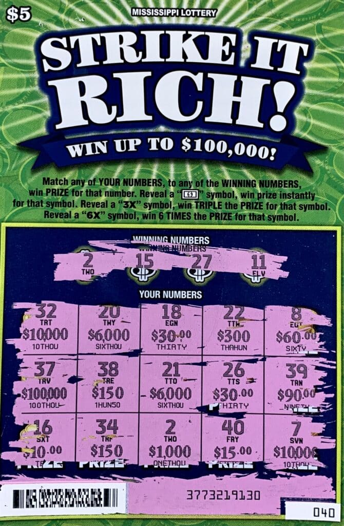 A Macon woman won $1,000 on a Strike it Rich scratch-off game purchased from Murphy Oil on S. Second St., Meridian.