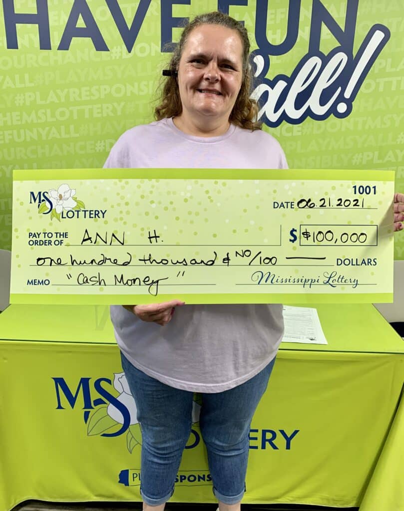 Ann H. of Jackson won $100,000 on a Cash Money scratch-off game purchased from Circle K on Airport Rd., Pearl.