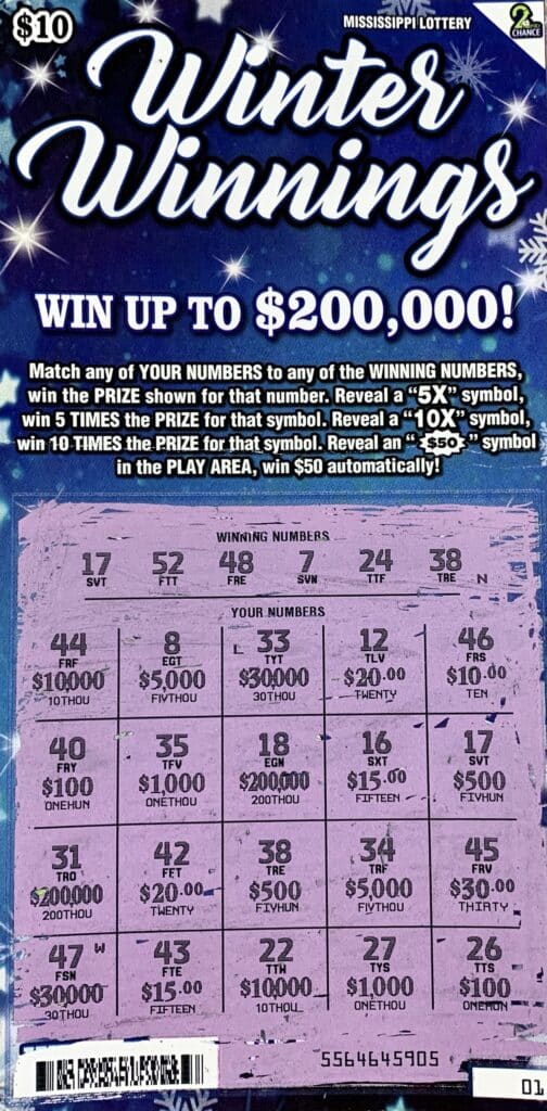 A Forest woman won $1,000 on a Winter Winnings scratch-off game purchased from D’s One Stop on Hwy. 80, Forest.